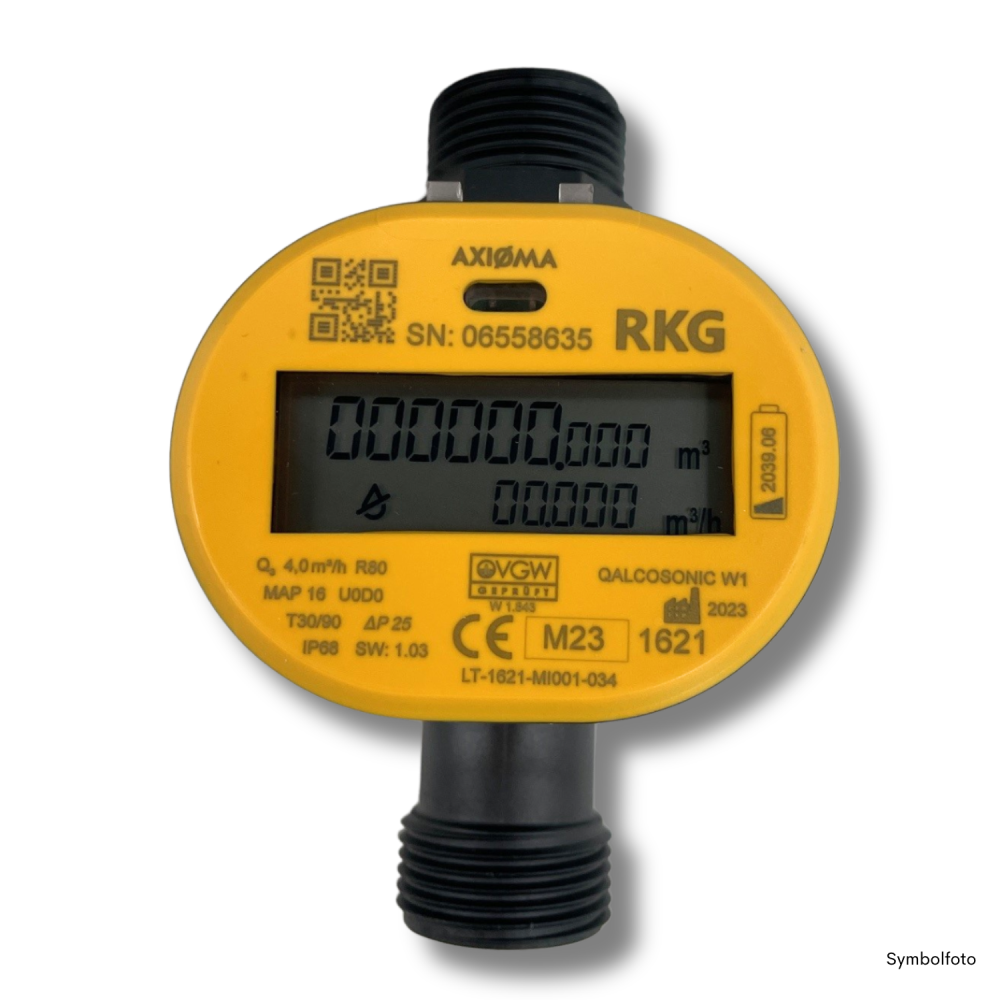 QALCOSONIC W1 · Q3 4,0m³/h · G1"B · 130mm · R80 · Wireless M-Bus · LORA · Warmwasserzähler · MID gem. OIML R49